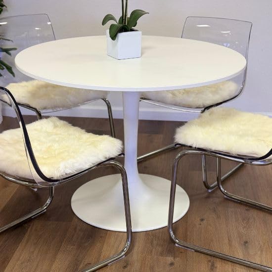 Sheepskin Ranch Premium Real Sheepskin Seat Pad – Genuine Wool Chair Cushion for Dining, Office, Home & Restaurant – Soft, Breathable Seat Cover with Non-Slip Backing – Round & Rectangle – IvoryWhite
