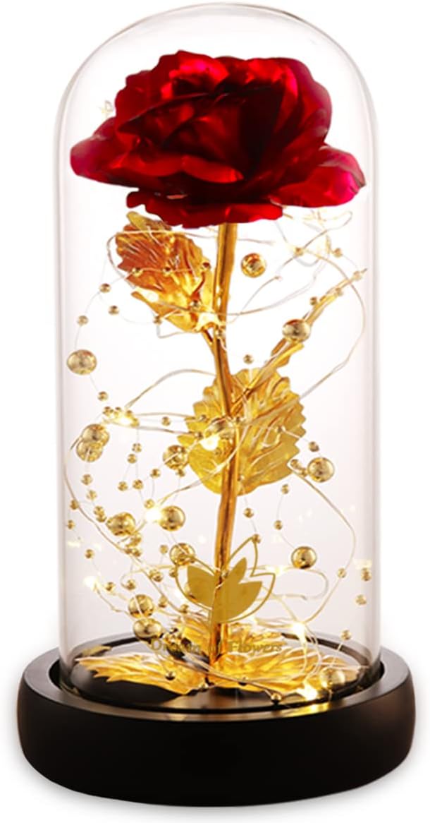 Valentines Day Gifts for her, Beauty and The Beast Rose, Birthday Gifts for Women, Glass Dome Glowing Rose, Eternal Rose Blessing Valentine Flowers Gift for Mother Wife, or Girlfriend