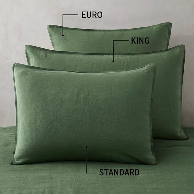 ATLINIA Linen Pillow Cases King Sham - 20 x 36 Inch Bed Pillow Protector Cover Set of 2 Bedding Cooling Neutral Pillowcase Shams Green