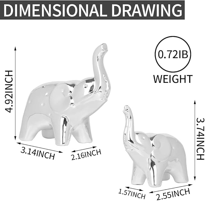 A Pair Elephant Statue Home Decor,Modern Style Figurines,Sculpture for Office Desktop Bookshelf Living Room (Silver)