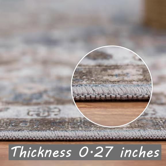 CHAMPLANT Washable Area Rug 5x7 Retro Boho Chic Medallion Distressed Design Living Room Indoor Non-Slip Large Oriental Accent Throw Rug for Kitchen Bedroom Office Carpet