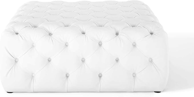Modway EEI-3773-WHI Anthem Tufted Button Large Square Faux Leather Ottoman, White