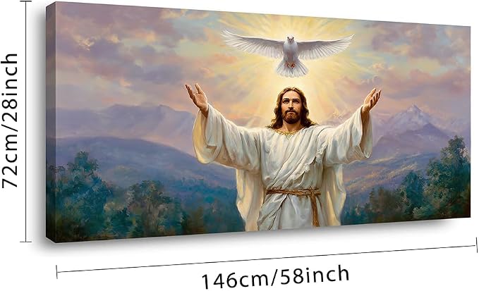 Ggaafet Jesus and Pigeon Wall Art for Living Room Canvas Oil Painting Prints Halo God Universal Love Spiritual Faith Art Deco Classic Artwork Office Bedroom Family Dining Room Decor Extra Large