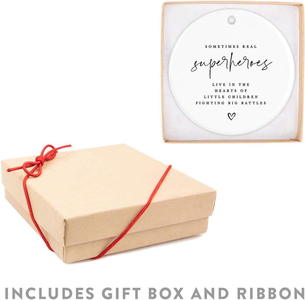 Andaz Press Round Ceramic Porcelain Christmas Tree Ornament for Teacher Thank You Gift, Sometimes Real Live in The Heart of Little Children Fighting Big Battle, Heart Graphic, 1-Pack Autism Therapist