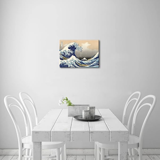 Wieco Art Great Wave of Kanagawa Katsushika Hokusai Modern Stretched and Framed Canvas Prints Artwork Abstract Landscape Pictures Paintings on Canvas Wall Art for Home Office Decorations Wall Decor