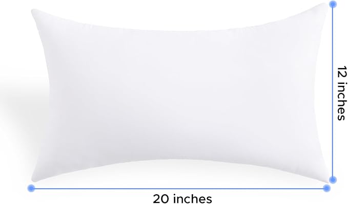 12x20 Outdoor Pillow Inserts Set of 2 Waterproof Hypoallergenic Throw Cushion Fillers - Rectangle Polyester White Lumbar Support Decorative Pillows for Couch, Bed, sofa, Patio - Soft & Firm Support
