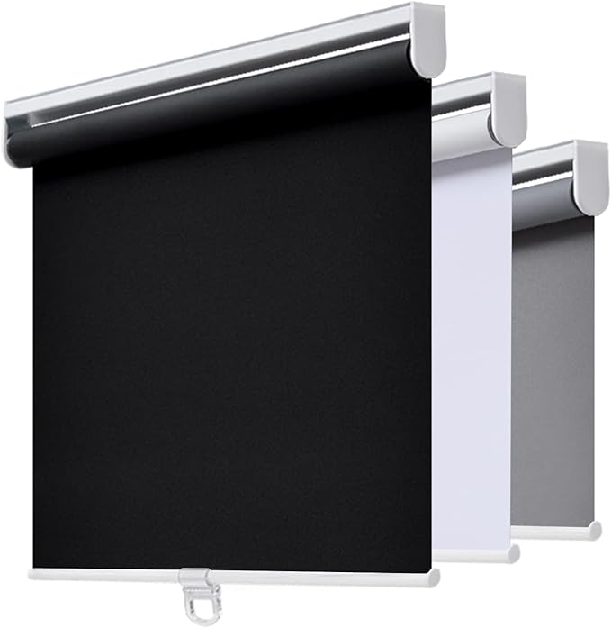 AOSKY Cordless Roller Shades Blackout Blinds for Windows Room Darkening Rolled Up Shades with Spring System, UV Protection Window Shades Door Blinds for Home and Office (32" W x 72" H, Black)