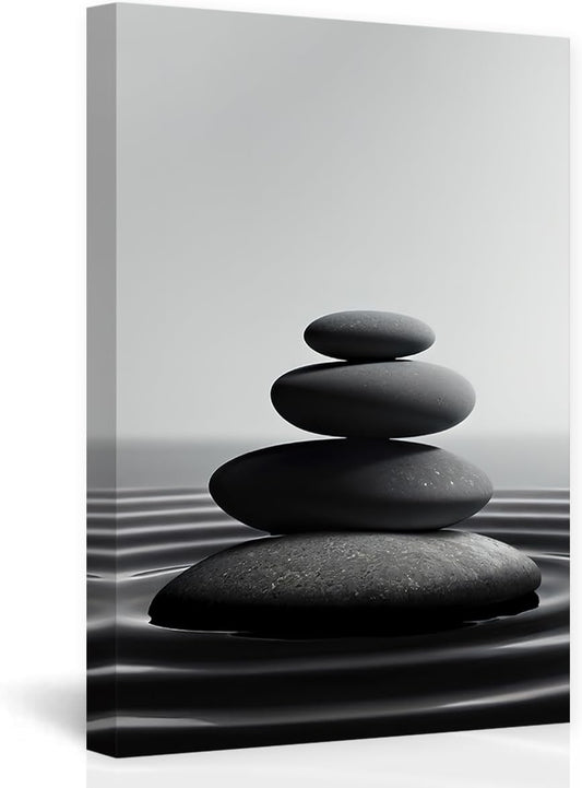 DOARTDO Zen Stone Canvas Wall Art Black and White Spa Stones Picture Print Modern Meditation Spirit Bathroom Decor Frame (20.00" x 30.00", Zen Stone - 1)