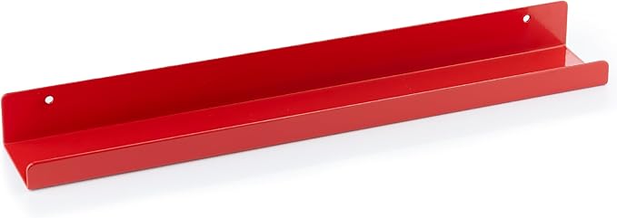 Vinyl Record Shelf - A Metal Display Shelf - Wall Mount Now-Playing Vinyl Shelves - an Album Record Holder That Doubles as a Picture Ledge - Fits All Records (Red)