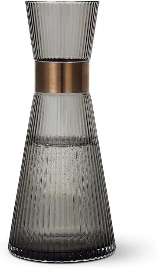 Rosendahl Grand Cru Nouveau 33.8 oz. Water Carafe - Elegant Smoke-Colored Mouth Blown Glass with Patinated Steel Accents, Dishwasher Safe - Stylish & Functional Design for Modern Living