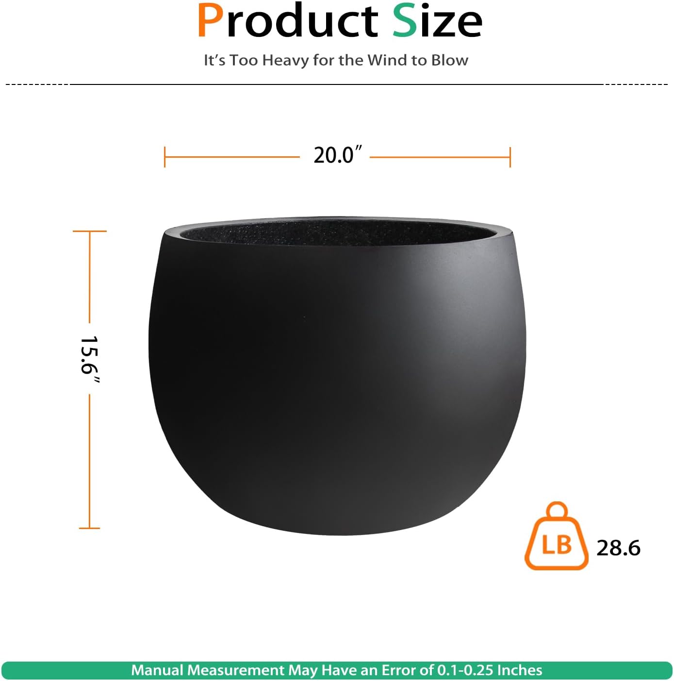 Ball Concrete Planter Outdoor Indoor, Large Tall Cement Plant Pots for Trees Flowers (Black, 20 inch)