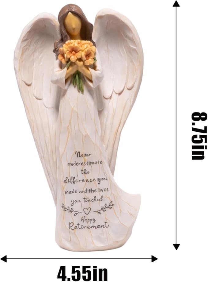 Hodao Retirement Gift for Woman, Angel Figurine with Inspirational Sentiment, Hand-Painted Resin Retirement Keepsake for Coworker, Teacher, Nurse, Friend, Retirement Party Decoration