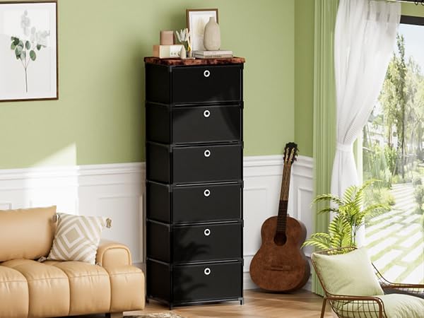 LUKYTOWER Fabric Storage Drawers and Chest of Drawers, Beautiful Small Dresser with Drawers, Sturdy 6 Drawer Dresser for Closet Dorm,Drawer Unit for Toys,Yarns
