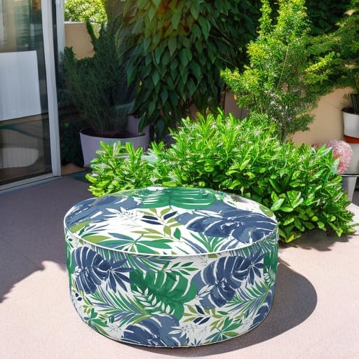 LVTXIII Outdoor/Indoor Round Inflatable Ottoman, All Weather Patio Footstool, Portable Footrest Seat for Patio Garden, Camping or Home, 21"x21"x9", Islamorada Blue Green