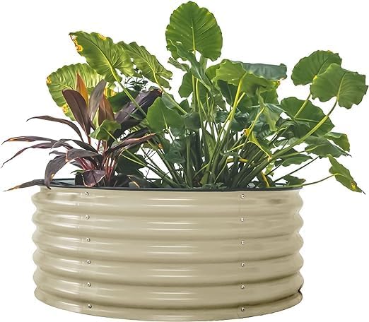 Vego garden 17" Tall 42" Round Raised Garden Bed Metal Raised Bed Planter Box for Vegetables Flowers Patio, Pearl White