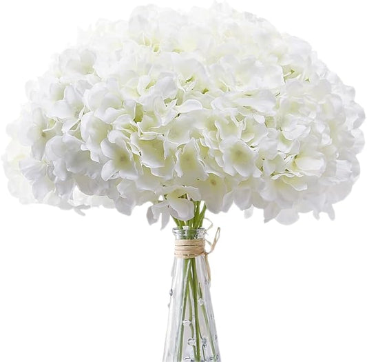 AVIVIHO 10pcs Fake Flowers for Vase,White Flowers Hydrangea Artificial Flowers Bulk Realistic Ivory Silk Flowers with Stems for Spring Home Table,Wedding Decor,Baby Shower,Centerpieces Decor