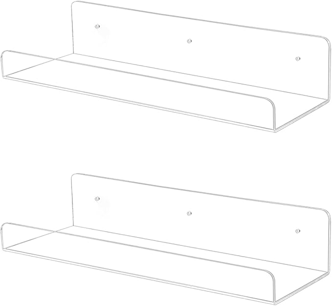 TONICE 2 Pack Acrylic Shelves for Wall 15in Floating Shelf Wall Mounted Set for Room, Bedroom, Bathroom, Kitchen, Living Room, Office Book Shelf Storage Decor