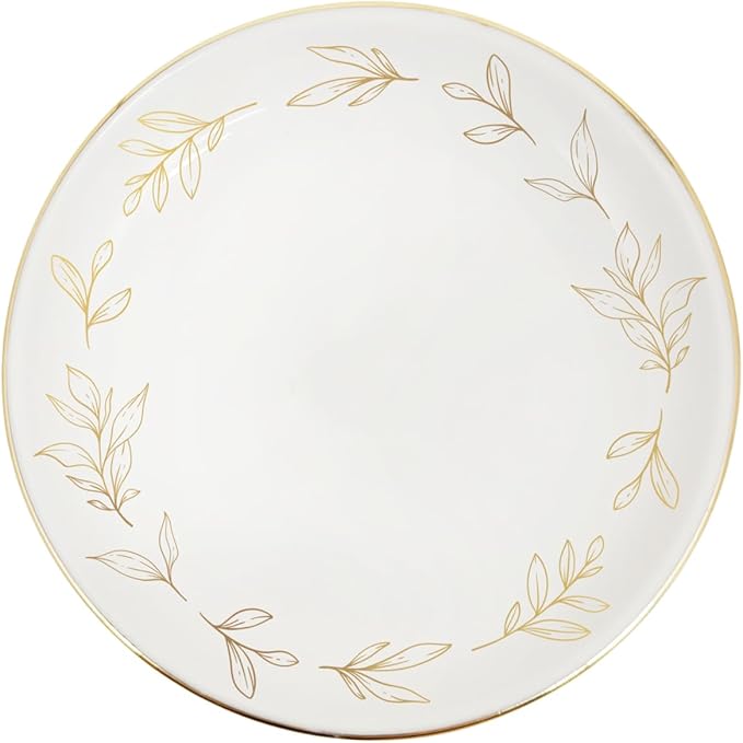 Sweet Water Decor Jewelry Dish, Ceramic Trinket Tray with Gold Foil Leaf Design, 3” Ring Holder for Earrings and Small Keepsakes, Elegant Gift for Bridesmaids, Weddings, Anniversaries, Birthdays