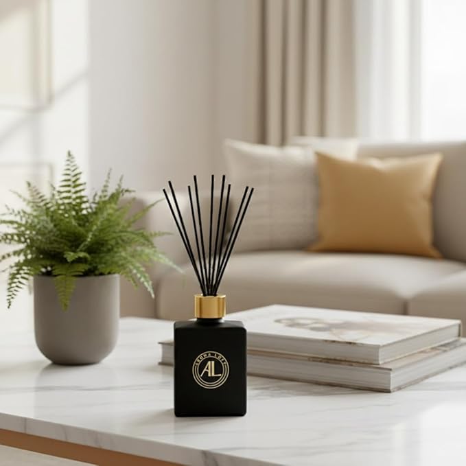 Black Reed Diffusers for Home | Premium Long-Lasting Fragrance Diffuser | Reed Diffuser Sticks in Oil Set | Smells Good in Bathroom & Office | Black, Spice Fragrance Oils Scent (5 oz)