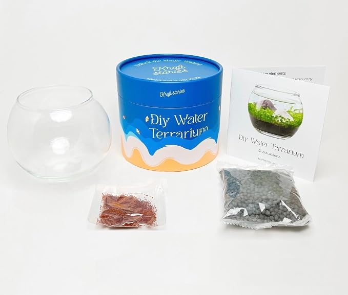 Kraftstories Water Terrarium Kit with Mini Glass Bowl, substrate and seeds | Create Your Own Indoor Garden| DIY Complete Set for Simple, Stunning Growth Unique Gift for nature lover (3.75" H - 4.5" W)