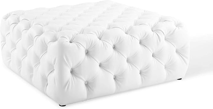 Modway EEI-3773-WHI Anthem Tufted Button Large Square Faux Leather Ottoman, White