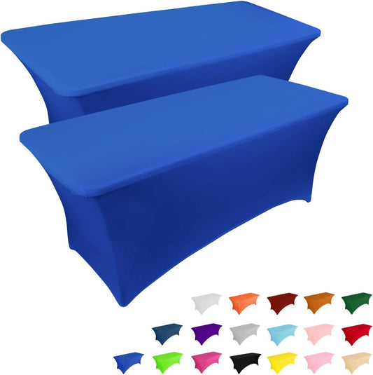 IVAPUPU 2 Pack 4FT Table Cloth for Rectangular Fitted Events Stretch Royal Blue Table Covers Washable Cover Spandex Tablecloth Protector for Party, Wedding, Cocktail, Banquet, Festival