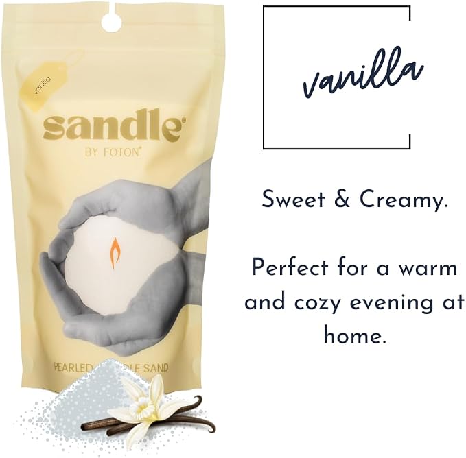 Sandle by Foton Pearled Candle 10 Oz – Vanilla, Non Toxic Luxury Long Lasting Sand Candles up to 60 Hours - Refillable Candle Sand with 15 Wicks for Candles Making
