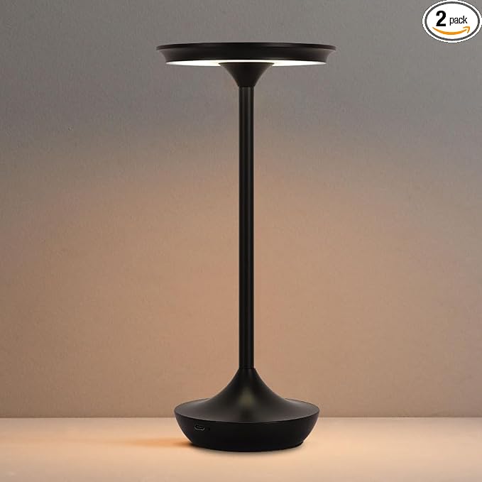 LED Cordless Table Lamp Rechargeable,Portable 6000mAh Battery Outdoor Bedside Table Lamps,3 Color Stepless Dimming Touch Battery Powered Lamp, Table Light for Restaurant/Patio/Camping/Bedroom(Black)