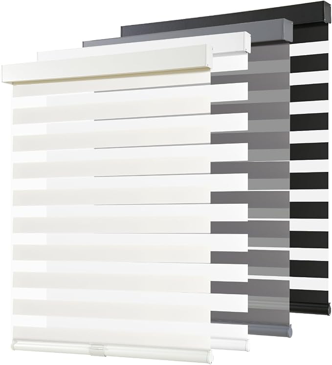 AOSKY Cordless Zebra Blinds for Windows Pull Down Roller Window Shades Dual Layer Light Filtering Privacy for Day and Night, Free-Stop Door Shades for Home Easy to Install (47" W X 72" H, Beige)
