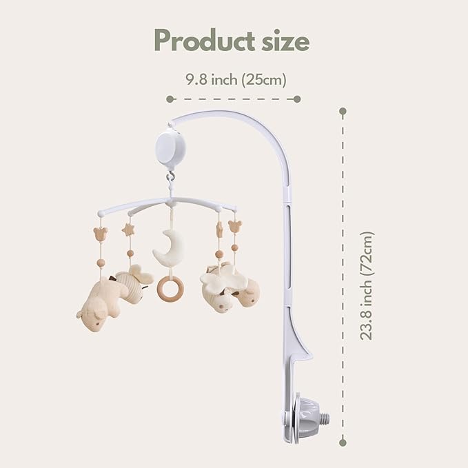 Crib Mobile 35 Lullaby Music, Cotton Baby Mobiles for Cribs & Pack N Play, Easy to Install, Stuffed Animals Hanging Toys Newborn Boys & Girls, Bear