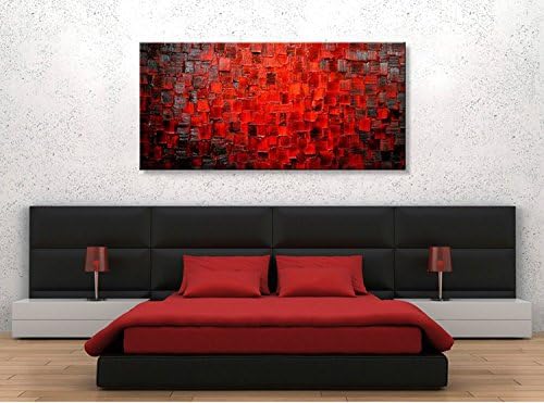 Hand Painted Modern Oil Painting Texture Red Abstract Canvas Wall Art Decoration Picture Contemporary Artwork Framed Ready to Hang