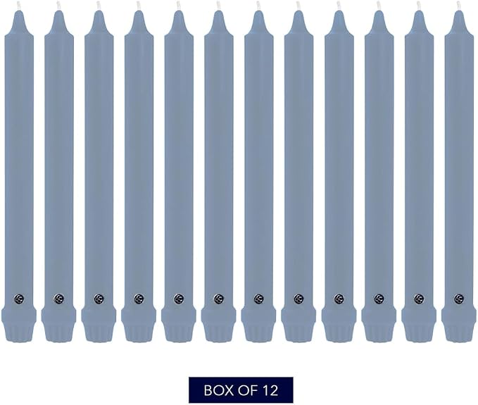 Colonial Candle Unscented Taper Candle, Classic Collection, Wedgewood, 8 in, Pack of 12 - Up to 6 Hours Burn