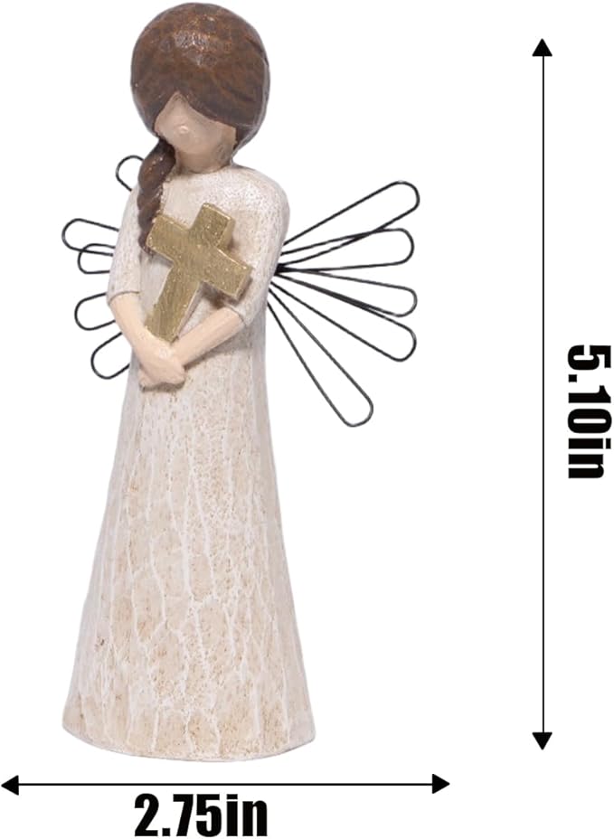 Hodao Angel Figurine with Cross, 5.1" Resin Guardian Angel Ornaments for Home Decorations, Sympathy & Memorial Decor, Indoor Tabletop Religious Figurines, Faith Gift for Women Mom Friends