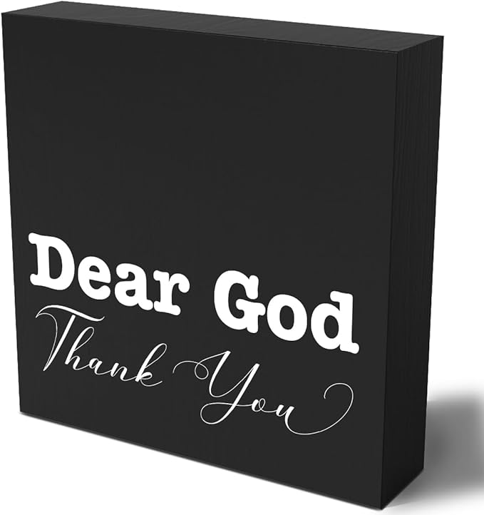 Inspirational Christian Decor Bible Verse Desk Decor Wood Sign Farmhouse Black Wooden Box Sign for Living Room Bedroom Kitchen Table Shelf Counter Cafe Home Office Store Pub Bar Religious Gifts