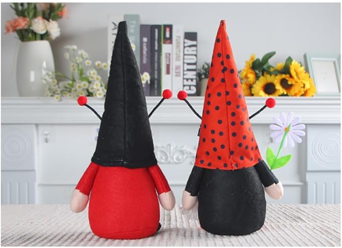 Eimilaly Daisy Ladybug Gnome Decorations for Home, Tomte Gnomes Decor Set for Holiday Ornaments or Other Theme Party Gnome Decor - 2PCS