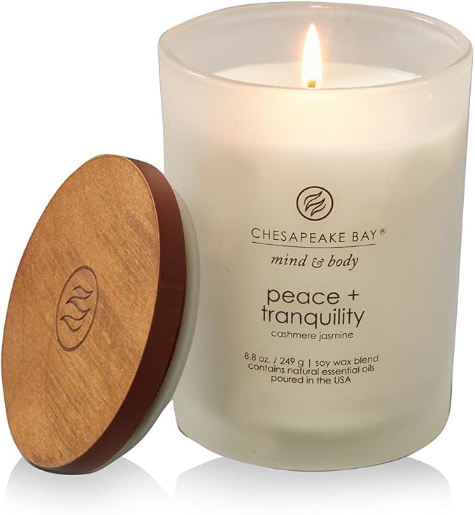 Chesapeake Bay Medium Jar Candles Duo - Peace + Tranquility (Cashmere Jasmine) and Serenity + Calm (Lavender Thyme) Home Decor (Pack of 8)