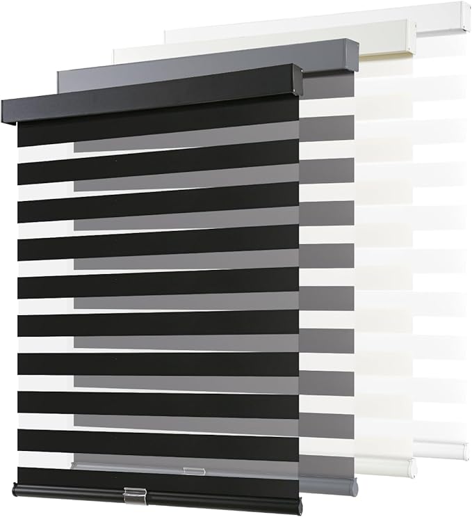 AOSKY Cordless Zebra Blinds for Windows Pull Down Roller Window Shades Dual Layer Light Filtering Privacy for Day and Night, Free-Stop Door Shades for Home Easy to Install (32" W X 72" H, Black)