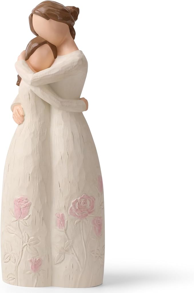 Mother and Daughter Hug Resin Figurine – Mom Birthday Gifts from Daughter, Gifts for mom – Handcrafted Blush Rose Relief Keepsake Home Decor