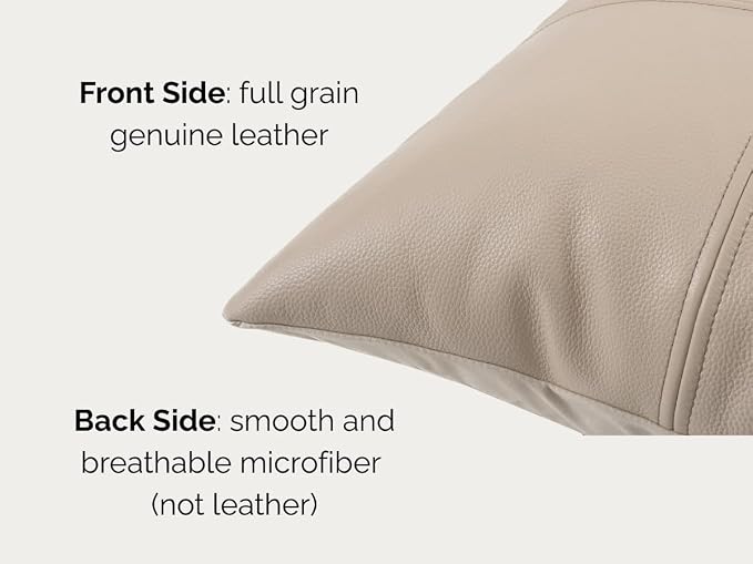 Full Grain Leather Lumbar Pillow Cover (14" x 22") (Cream) | Cowhide Sofa Cushion Case Thick Genuine Leather Throw Pillow for Living Room Bedroom and Home Office, Pack of 1, Cover Only