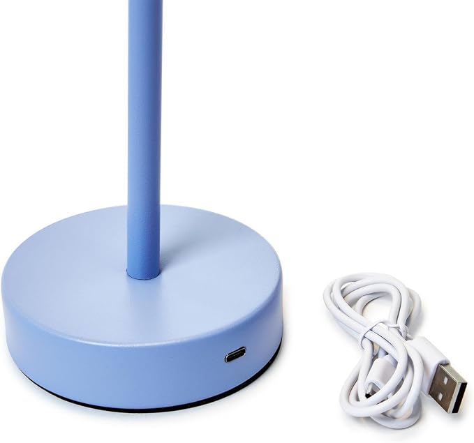 Two's Company Scalloped Edge Shade LED Cordless Table Lamp, 14-Inch, Blue