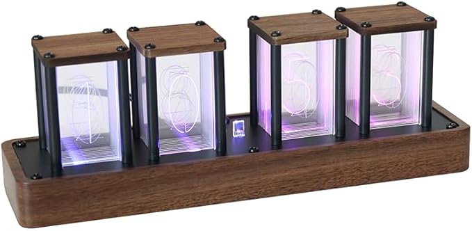ClocTeck Nixie Tube Clock Walnut Digital Clock, Support Wi-Fi Time SYNC, Alarm & Timer, 12/24H Display, A Retro Gift for Friends