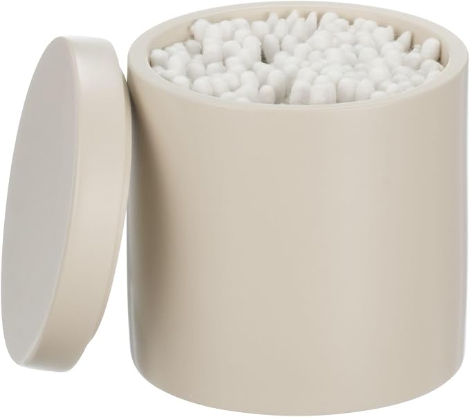mDesign Resin 3-Piece Bathroom Vanity Countertop Accessories - Soap Dispenser, Tumbler Rinsing Cup, and Canister Holder Sets - Complete Modern Counter Aesthetic - Set of 3 - Taupe/Beige