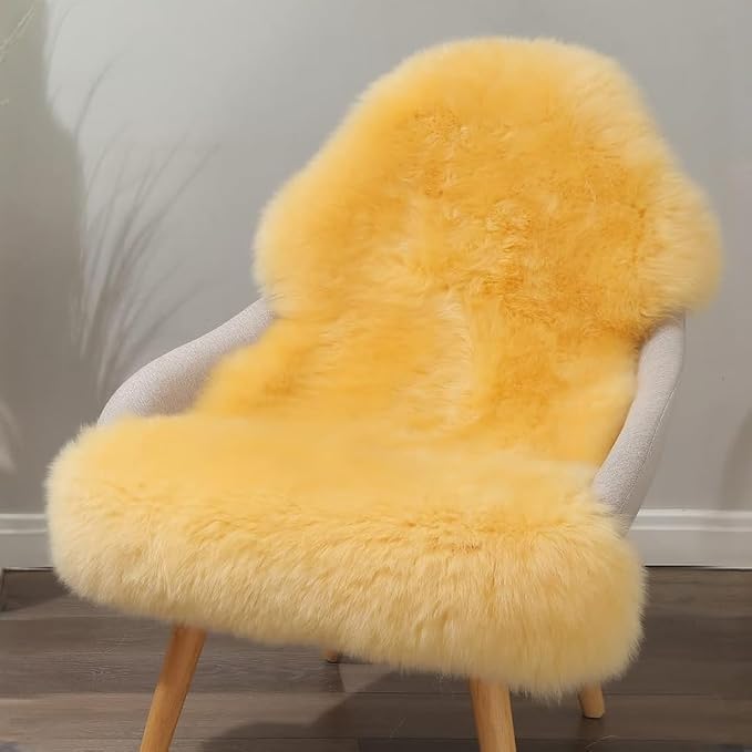 AOGELAN Premium Genuine Sheepskin Rug, Genuine Sheepskin Natural Fluffy Fuzzy Lambskin Fur Area Rug Seat Covers for Kids Bedroom Sofa Chair Cover Pets Dogs Mat Single Pelt/2' x 3' Golden Yellow