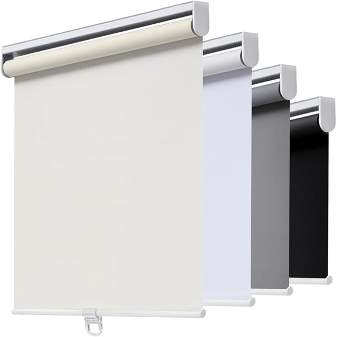 AOSKY Cordless Roller Shades Blackout Blinds for Windows Room Darkening Rolled Up Shades with Spring System, UV Protection Window Shades Door Blinds for Home and Office (51" W x 72" H, Ivory White)