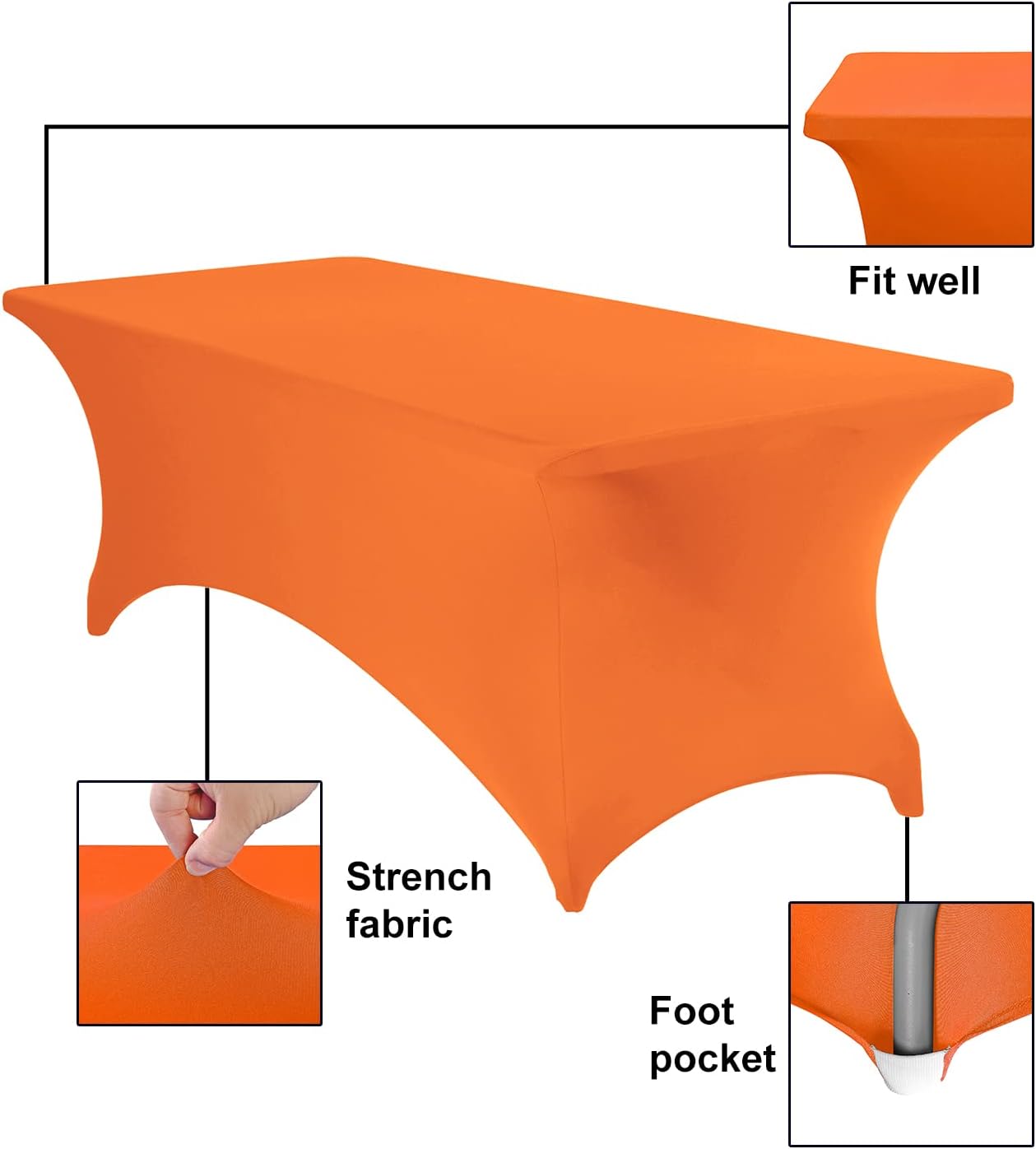 2Pack Spandex Waterproof Table Covers 8ft，Spandex 8ft Waterproof Table Cover for Party,Wedding, Banquet, and Events(Orange)