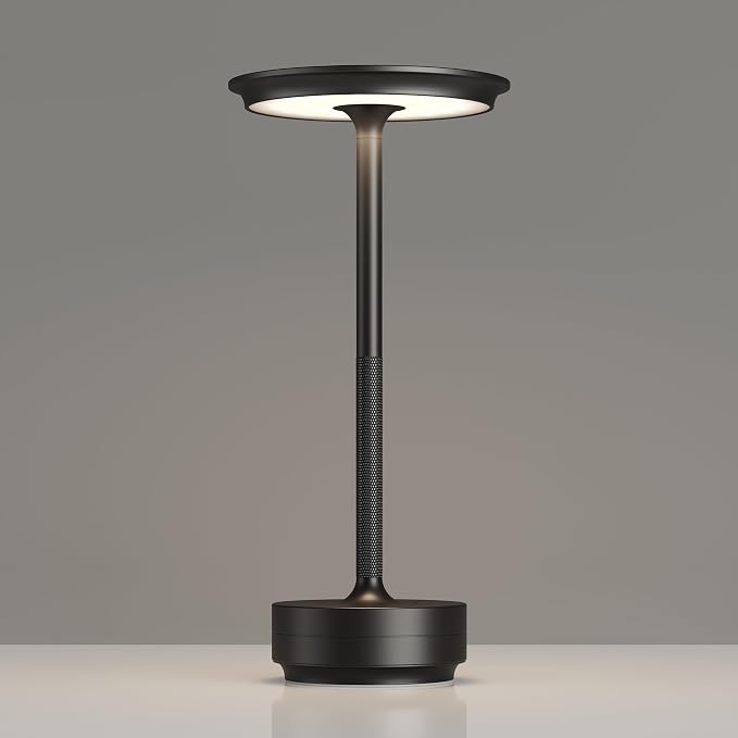 TBBGA 1 Pack Cordless Rechargeable Table Lamps, Portable 5000mAh Restaurant Table Lamp, 3 Color Stepless Dimming LED Table Light with Memory Function, for Outdoor/Dinner/Patio/Camping.(Black)