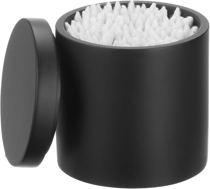 mDesign Resin 3-Piece Bathroom Vanity Countertop Accessories - Soap Dispenser, Tumbler Rinsing Cup, and Canister Holder Sets - Complete Modern Counter Aesthetic - Set of 3 - Black