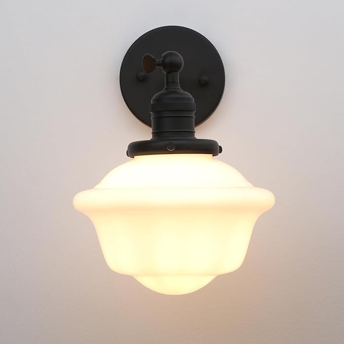 Pathson Vintage Wall Sconce Lamp with Milk White Glass Shade, Hardwired Bathroom Wall Vanity Lighting for Living Room Bedroom Kitchen