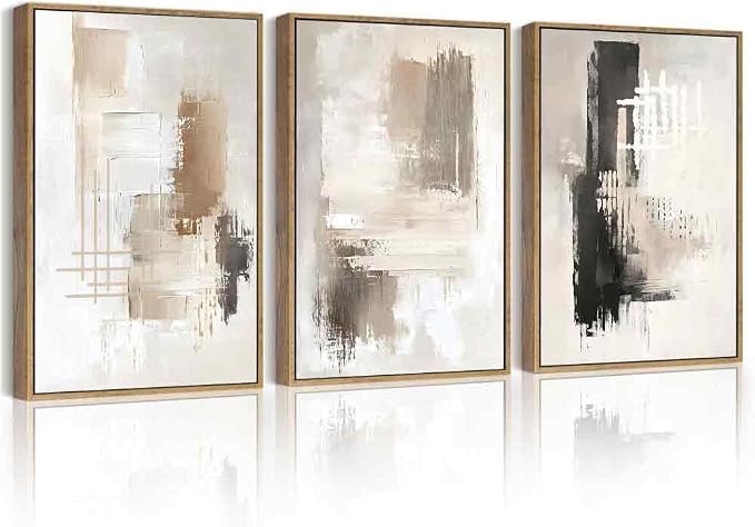 PHOPAGO Abstract Framed Wall Art Mid Century Modern Minimalist Beige Pastel Watercolor Neutral Wall Decor for Living Room Bedroom - 12x16in Natural Framed