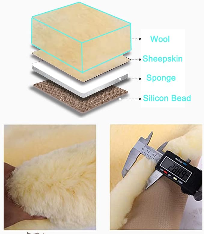 OGLAND Fuzzy Genuine Sheepskin Car Seat Cover for Auto Seat Cushion Pad Interior Accessories with Soft Fluffy Wool Natural Fur (Golden Yellow, Front)